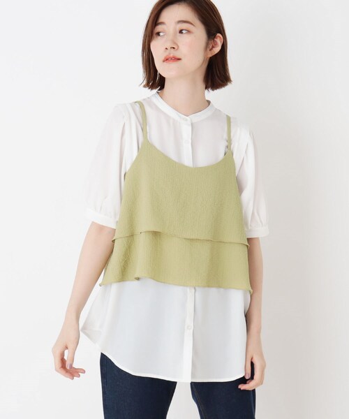 DRESKIP(ドレスキップ)の「◆【2点セット】ビスチェ+袖ギャザーブラウス(シャツ/ブラウス・レディース・ライトベージュ/黄緑系/ブラック・03/02)」の3枚目の写真