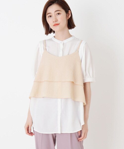 DRESKIP(ドレスキップ)の「◆【2点セット】ビスチェ+袖ギャザーブラウス(シャツ/ブラウス・レディース・ライトベージュ/黄緑系/ブラック・03/02)」の1枚目の写真