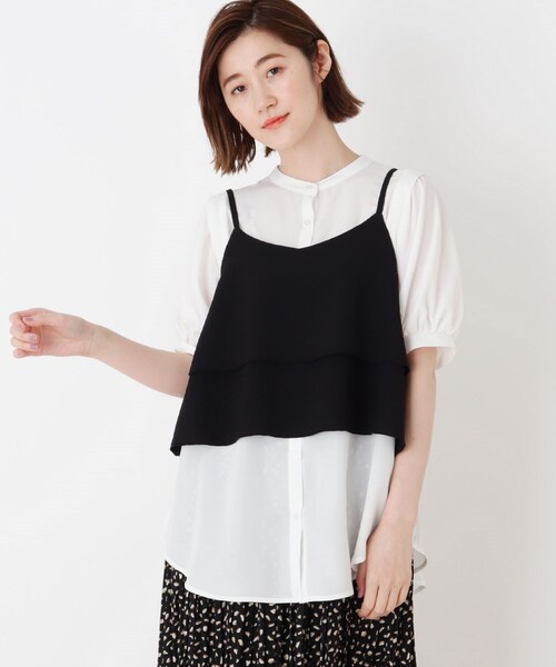 DRESKIP(ドレスキップ)の「◆【2点セット】ビスチェ+袖ギャザーブラウス(シャツ/ブラウス・レディース・ライトベージュ/黄緑系/ブラック・03/02)」の2枚目の写真