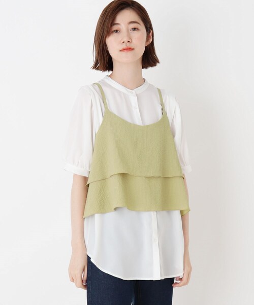 DRESKIP(ドレスキップ)の「◆【2点セット】ビスチェ+袖ギャザーブラウス(シャツ/ブラウス・レディース・ライトベージュ/黄緑系/ブラック・03/02)」の9枚目の写真