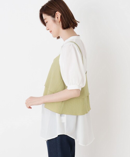 DRESKIP(ドレスキップ)の「◆【2点セット】ビスチェ+袖ギャザーブラウス(シャツ/ブラウス・レディース・ライトベージュ/黄緑系/ブラック・03/02)」の7枚目の写真