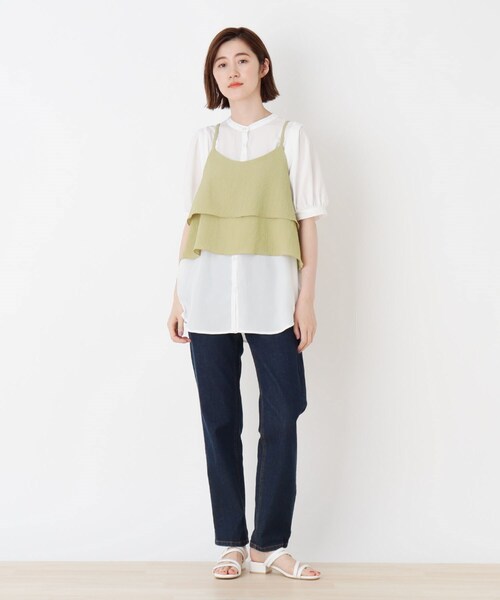 DRESKIP(ドレスキップ)の「◆【2点セット】ビスチェ+袖ギャザーブラウス(シャツ/ブラウス・レディース・ライトベージュ/黄緑系/ブラック・03/02)」の10枚目の写真