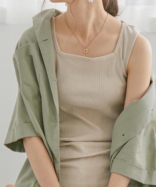 Fashion Letter(ファッションレター)の「スクエアネックコットンリブタンクトップ 夏服(タンクトップ・レディース・カーキ/ホワイト/杢グレー/ブラック/ベージュ/モカ・M/3L/4L/L/LL)」の8枚目の写真