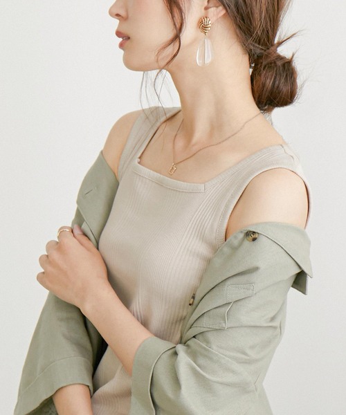 Fashion Letter(ファッションレター)の「スクエアネックコットンリブタンクトップ 夏服(タンクトップ・レディース・カーキ/ホワイト/杢グレー/ブラック/ベージュ/モカ・M/3L/4L/L/LL)」の11枚目の写真
