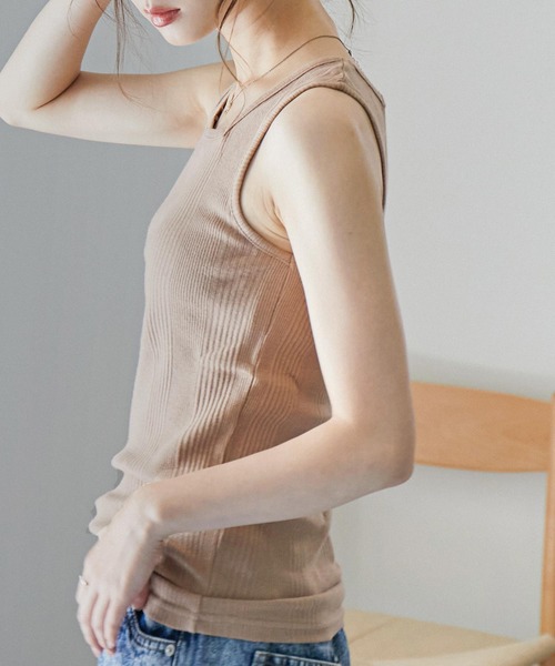 Fashion Letter(ファッションレター)の「スクエアネックコットンリブタンクトップ 夏服(タンクトップ・レディース・カーキ/ホワイト/杢グレー/ブラック/ベージュ/モカ・M/3L/4L/L/LL)」の21枚目の写真