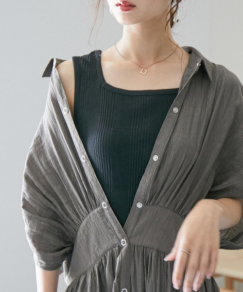 Fashion Letter(ファッションレター)の「スクエアネックコットンリブタンクトップ 夏服(タンクトップ・レディース・カーキ/ホワイト/杢グレー/ブラック/ベージュ/モカ・M/3L/4L/L/LL)」の15枚目の写真