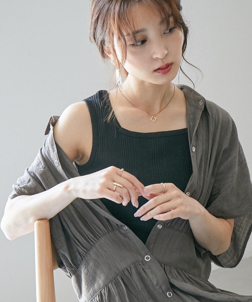 Fashion Letter(ファッションレター)の「スクエアネックコットンリブタンクトップ 夏服(タンクトップ・レディース・カーキ/ホワイト/杢グレー/ブラック/ベージュ/モカ・M/3L/4L/L/LL)」の16枚目の写真