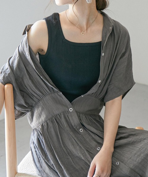 Fashion Letter(ファッションレター)の「スクエアネックコットンリブタンクトップ 夏服(タンクトップ・レディース・カーキ/ホワイト/杢グレー/ブラック/ベージュ/モカ・M/3L/4L/L/LL)」の18枚目の写真