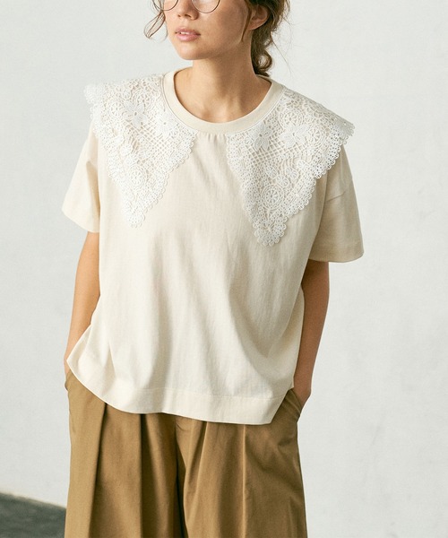 PUAL CE CIN（ピュアルセシン）の「ケミカルレース襟プルオーバー/Tシャツ（Tシャツ/カットソー・レディース・ブラック/ベージュ/ブルーグレー/ナチュラル・FREE）」の5枚目の写真