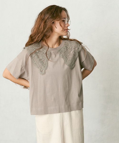 PUAL CE CIN（ピュアルセシン）の「ケミカルレース襟プルオーバー/Tシャツ（Tシャツ/カットソー・レディース・ブラック/ベージュ/ブルーグレー/ナチュラル・FREE）」の17枚目の写真
