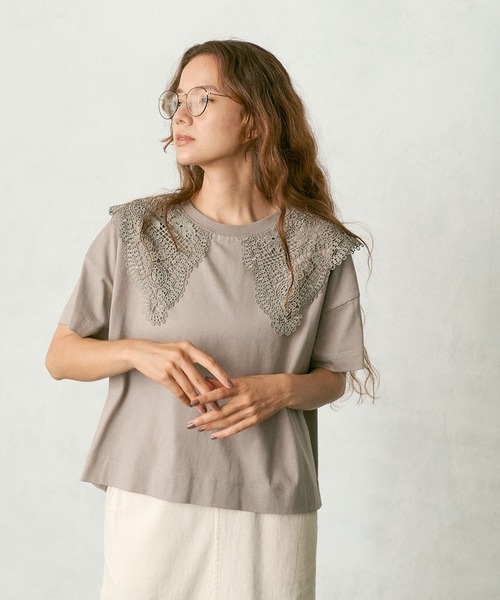 PUAL CE CIN（ピュアルセシン）の「ケミカルレース襟プルオーバー/Tシャツ（Tシャツ/カットソー・レディース・ブラック/ベージュ/ブルーグレー/ナチュラル・FREE）」の19枚目の写真