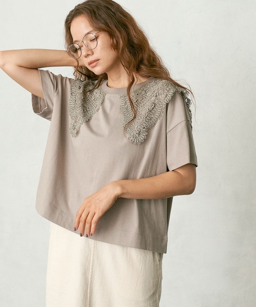 PUAL CE CIN（ピュアルセシン）の「ケミカルレース襟プルオーバー/Tシャツ（Tシャツ/カットソー・レディース・ブラック/ベージュ/ブルーグレー/ナチュラル・FREE）」の20枚目の写真