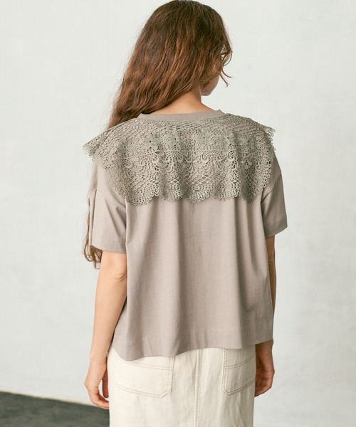 PUAL CE CIN（ピュアルセシン）の「ケミカルレース襟プルオーバー/Tシャツ（Tシャツ/カットソー・レディース・ブラック/ベージュ/ブルーグレー/ナチュラル・FREE）」の21枚目の写真