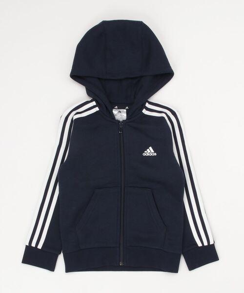 adidas（アディダス）の「エッセンシャルズ 3ストライプス パーカー [Essentials 3-Stripes Hoodie] アディダス (キッズ／子供用)（パーカー・キッズ・ブラック×ホワイト/ダークネイビー/グレー・130/140/150/110/120/160）」の9枚目の写真