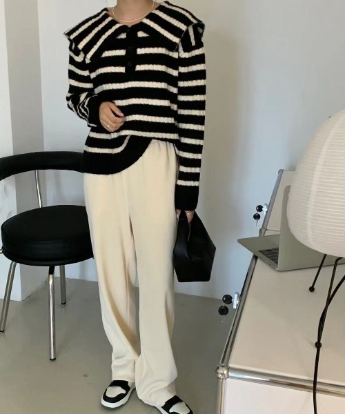 MANGROVE（マングローブ）の「セーラーカラーボーダーニットプルオーバー（ニット/セーター・レディース・ホワイト/ブラック・FREE）」の4枚目の写真