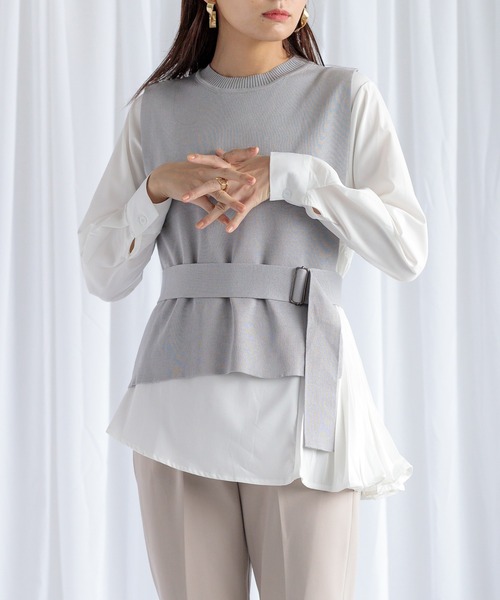 White Collection(ホワイトコレクション)の「【2021AW】サイドプリーツデザインブラウス&ベルト付きニットベスト・セットアンサンブル(ニット/セーター・レディース・ブラック/グレー/キャメル・FREE)」の17枚目の写真