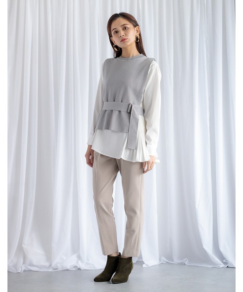 White Collection(ホワイトコレクション)の「【2021AW】サイドプリーツデザインブラウス&ベルト付きニットベスト・セットアンサンブル(ニット/セーター・レディース・ブラック/グレー/キャメル・FREE)」の18枚目の写真