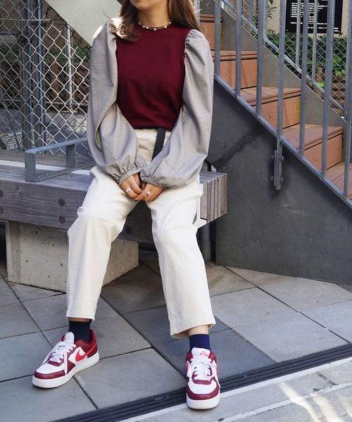 179/WG（イチナナキュウダブルジー）の「チェックスリーブ ドッキングプルオーバー（Tシャツ/カットソー・レディース・グリーン/ボルドー/ブラック・FREE）」の4枚目の写真