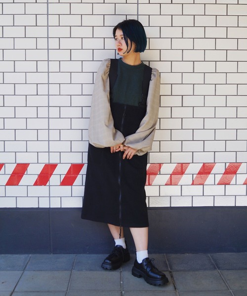 179/WG（イチナナキュウダブルジー）の「チェックスリーブ ドッキングプルオーバー（Tシャツ/カットソー・レディース・グリーン/ボルドー/ブラック・FREE）」の7枚目の写真