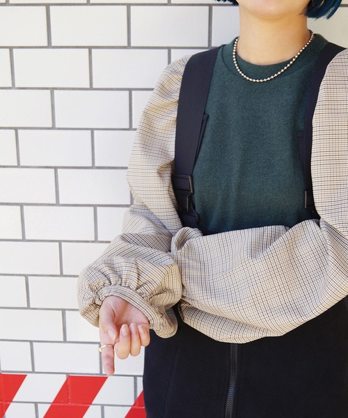 179/WG（イチナナキュウダブルジー）の「チェックスリーブ ドッキングプルオーバー（Tシャツ/カットソー・レディース・グリーン/ボルドー/ブラック・FREE）」の8枚目の写真