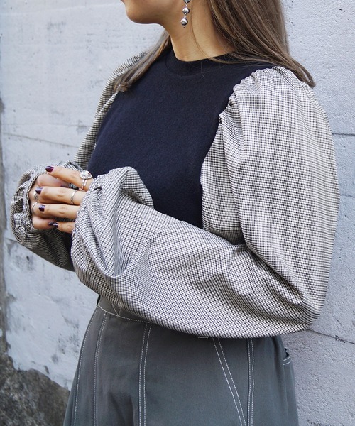 179/WG（イチナナキュウダブルジー）の「チェックスリーブ ドッキングプルオーバー（Tシャツ/カットソー・レディース・グリーン/ボルドー/ブラック・FREE）」の12枚目の写真