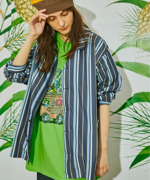 AlexanderLeeChang(アレキサンダーリーチャン)の「AlexanderLeeChang アレキサンダーリーチャン / STRIPE SEO-L SHIRTS セオエルストライプシャツ / AC022202(シャツ/ブラウス・メンズ・オレンジ/ネイビー/ブルー・3/2)」の1枚目の写真