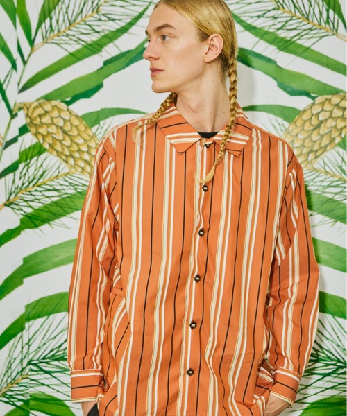 AlexanderLeeChang(アレキサンダーリーチャン)の「AlexanderLeeChang アレキサンダーリーチャン / STRIPE SEO-L SHIRTS セオエルストライプシャツ / AC022202(シャツ/ブラウス・メンズ・オレンジ/ネイビー/ブルー・3/2)」の3枚目の写真