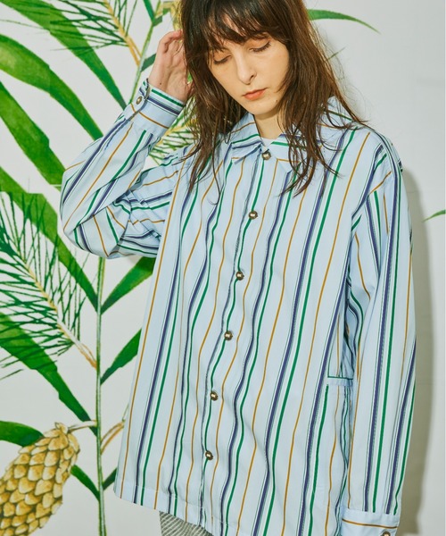 AlexanderLeeChang(アレキサンダーリーチャン)の「AlexanderLeeChang アレキサンダーリーチャン / STRIPE SEO-L SHIRTS セオエルストライプシャツ / AC022202(シャツ/ブラウス・メンズ・オレンジ/ネイビー/ブルー・3/2)」の2枚目の写真