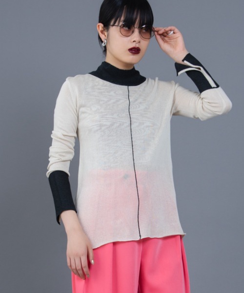 Solace（ソレイス）の「ボーダー配色シアータイトトップス（Tシャツ/カットソー・レディース・ブルー/グリーン/ナチュラル・FREE）」の2枚目の写真