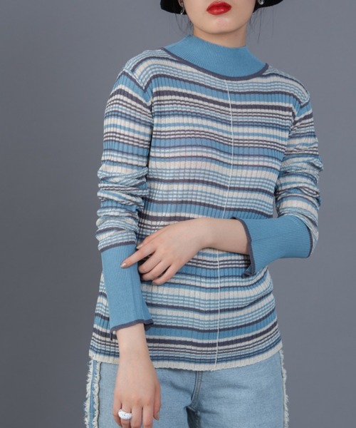 Solace（ソレイス）の「ボーダー配色シアータイトトップス（Tシャツ/カットソー・レディース・ブルー/グリーン/ナチュラル・FREE）」の3枚目の写真