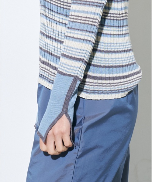 Solace（ソレイス）の「ボーダー配色シアータイトトップス（Tシャツ/カットソー・レディース・ブルー/グリーン/ナチュラル・FREE）」の10枚目の写真