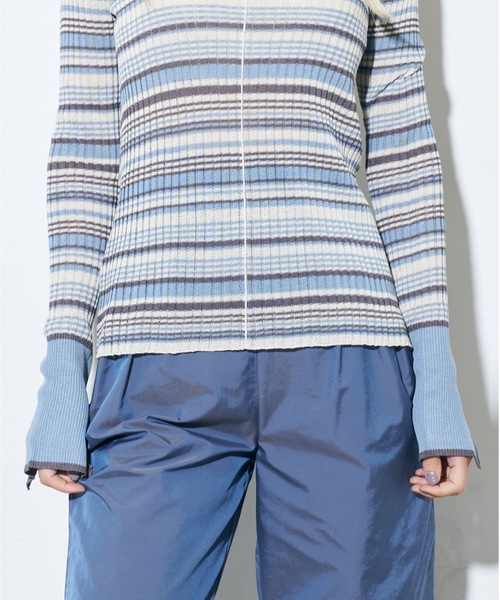 Solace（ソレイス）の「ボーダー配色シアータイトトップス（Tシャツ/カットソー・レディース・ブルー/グリーン/ナチュラル・FREE）」の11枚目の写真