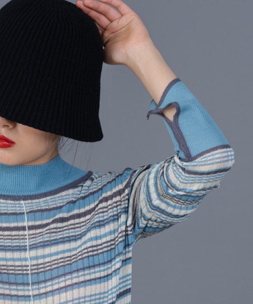 Solace（ソレイス）の「ボーダー配色シアータイトトップス（Tシャツ/カットソー・レディース・ブルー/グリーン/ナチュラル・FREE）」の7枚目の写真