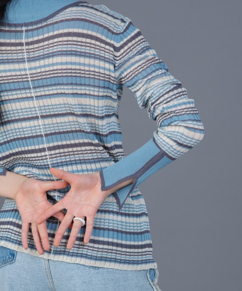 Solace（ソレイス）の「ボーダー配色シアータイトトップス（Tシャツ/カットソー・レディース・ブルー/グリーン/ナチュラル・FREE）」の6枚目の写真