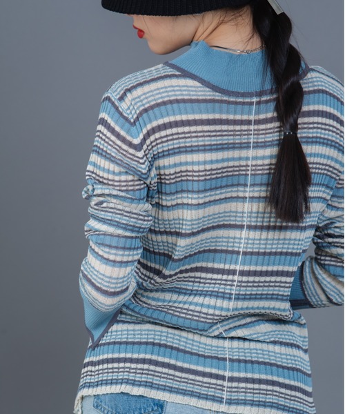 Solace（ソレイス）の「ボーダー配色シアータイトトップス（Tシャツ/カットソー・レディース・ブルー/グリーン/ナチュラル・FREE）」の4枚目の写真