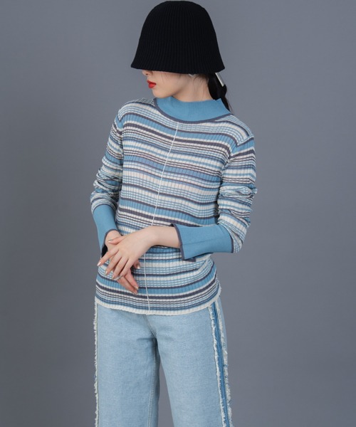 Solace（ソレイス）の「ボーダー配色シアータイトトップス（Tシャツ/カットソー・レディース・ブルー/グリーン/ナチュラル・FREE）」の5枚目の写真