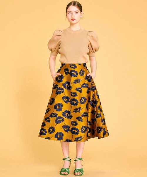 LANVIN en Bleu(ランバンオンブルー)の「ANEMONE JQスカート(スカート・レディース・ブラウン/マスタード・38/36)」の3枚目の写真