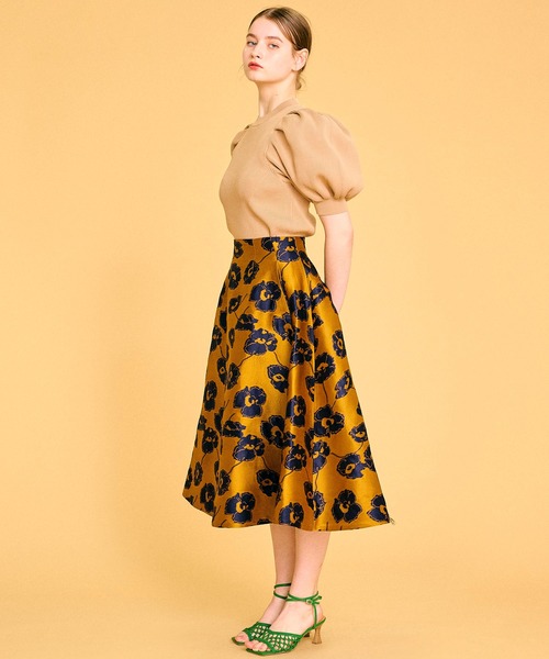 LANVIN en Bleu(ランバンオンブルー)の「ANEMONE JQスカート(スカート・レディース・ブラウン/マスタード・38/36)」の4枚目の写真