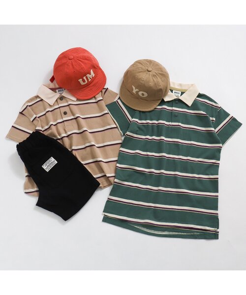 BREEZE(ブリーズ)の「マルチボーダーポロシャツ(ポロシャツ・キッズ・ベージュ/グリーン・90/120/140/110/130/100/80)」の3枚目の写真