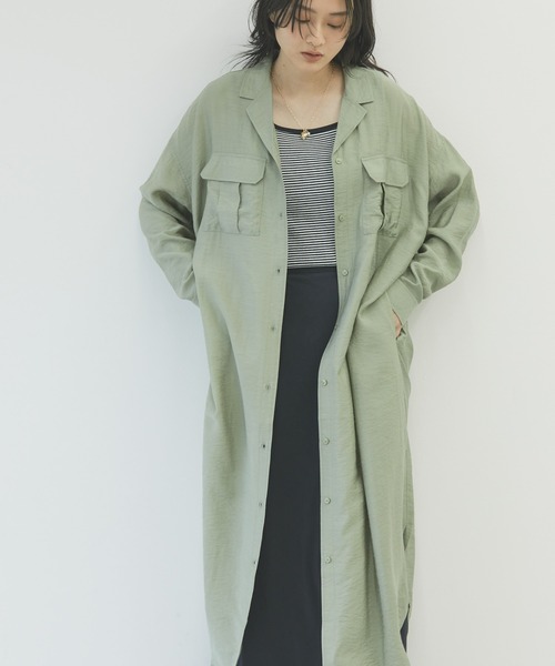 AMERICAN HOLIC（アメリカンホリック）の「Wポケット開襟ワンピース（ワンピース・レディース・ネイビー/カーキ/アイボリー/ストライプ・M/L）」の4枚目の写真