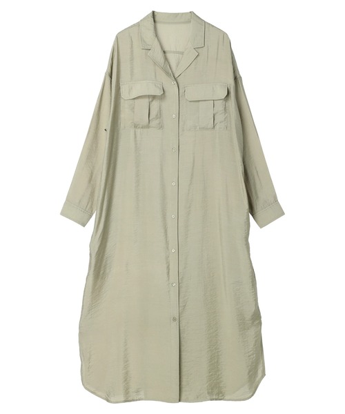 AMERICAN HOLIC（アメリカンホリック）の「Wポケット開襟ワンピース（ワンピース・レディース・ネイビー/カーキ/アイボリー/ストライプ・M/L）」の5枚目の写真