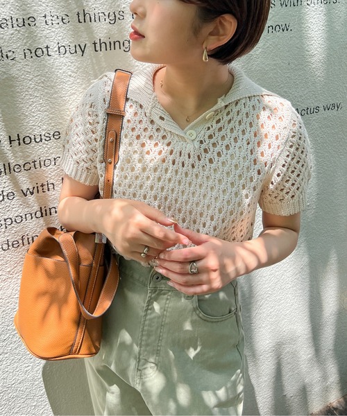 Ambre Ciel(アンブルシエル)の「メッシュポロニット/【WEB/EC限定商品】(ニット/セーター・レディース・ベージュ/アイボリー/モカ・FREE)」の1枚目の写真