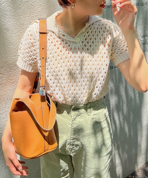 Ambre Ciel(アンブルシエル)の「メッシュポロニット/【WEB/EC限定商品】(ニット/セーター・レディース・ベージュ/アイボリー/モカ・FREE)」の6枚目の写真