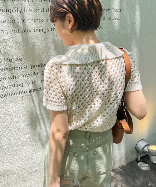 Ambre Ciel(アンブルシエル)の「メッシュポロニット/【WEB/EC限定商品】(ニット/セーター・レディース・ベージュ/アイボリー/モカ・FREE)」の13枚目の写真