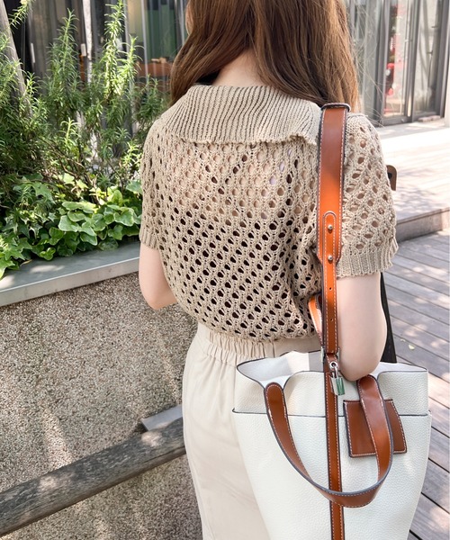 Ambre Ciel(アンブルシエル)の「メッシュポロニット/【WEB/EC限定商品】(ニット/セーター・レディース・ベージュ/アイボリー/モカ・FREE)」の14枚目の写真