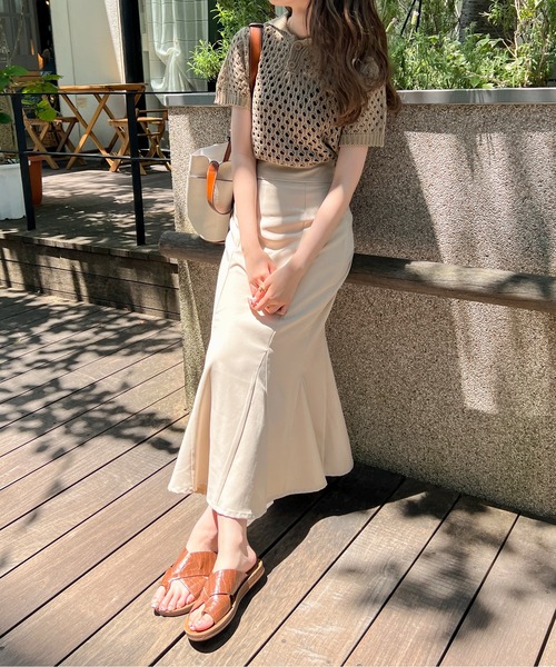 Ambre Ciel(アンブルシエル)の「メッシュポロニット/【WEB/EC限定商品】(ニット/セーター・レディース・ベージュ/アイボリー/モカ・FREE)」の5枚目の写真