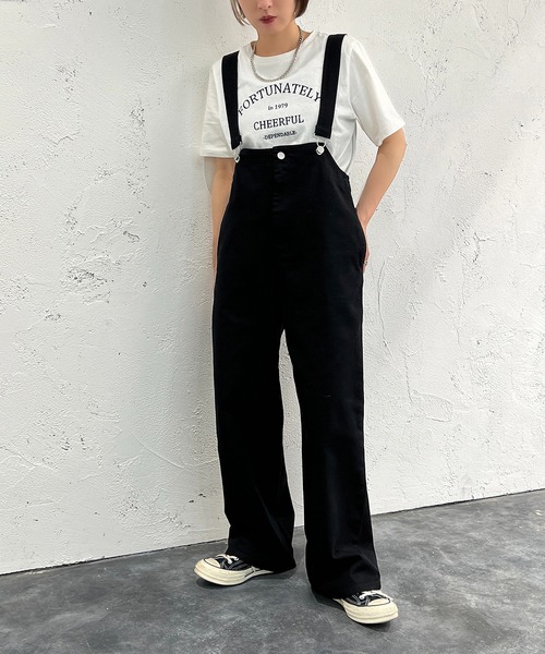 apres jour mignon（アプレジュールミニョン）の「ハイウエストサス付きパンツ【ZOZOTOWN限定アイテム】（サロペット/オーバーオール・レディース・ブラック/ダークインディゴブルー・SMALL/MEDIUM/X-LARGE）」の4枚目の写真