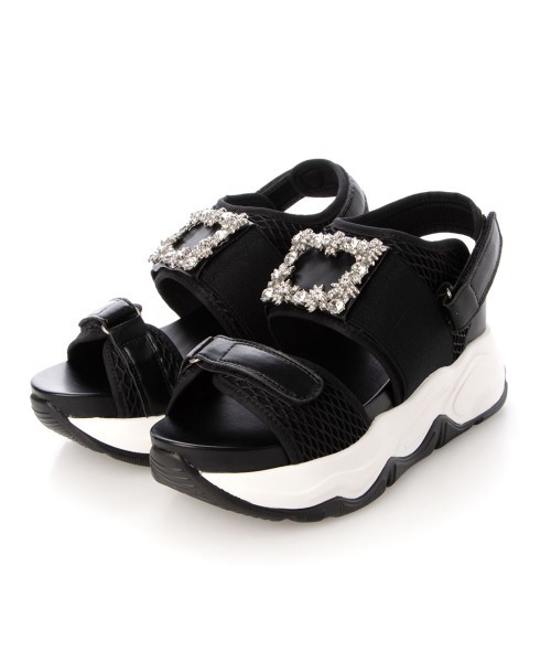 Mafmof（マフモフ）の「Mafmof(マフモフ)ボリュームソールビジュースポーツサンダル（サンダル・レディース・ブラック/ホワイト・M/LL/L/S）」の5枚目の写真