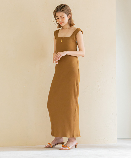 セール】スクエアネックリブワンピース（ワンピース）｜U by