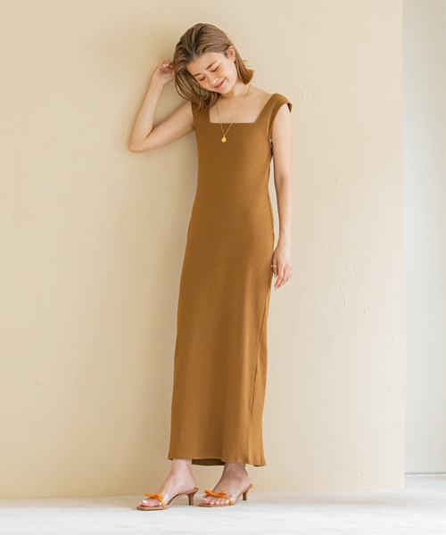 u by spick&span■スクエアネックリブワンピース U by SPICK&SPAN（ユーバイスピックアンドスパン）の「スクエア